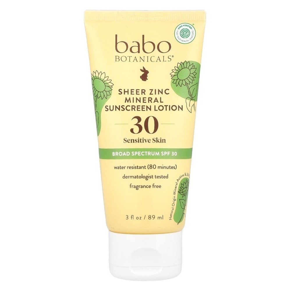 Babo Botanicals Sheer Zinc Mineral Sunscreen Lotion SPF 30 Sensitive Skin 3oz